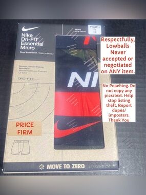 BNIB Nike Kids’ Assorted 3 Pack Micro Essentials Boxer Briefs Big Kid XL 18-20